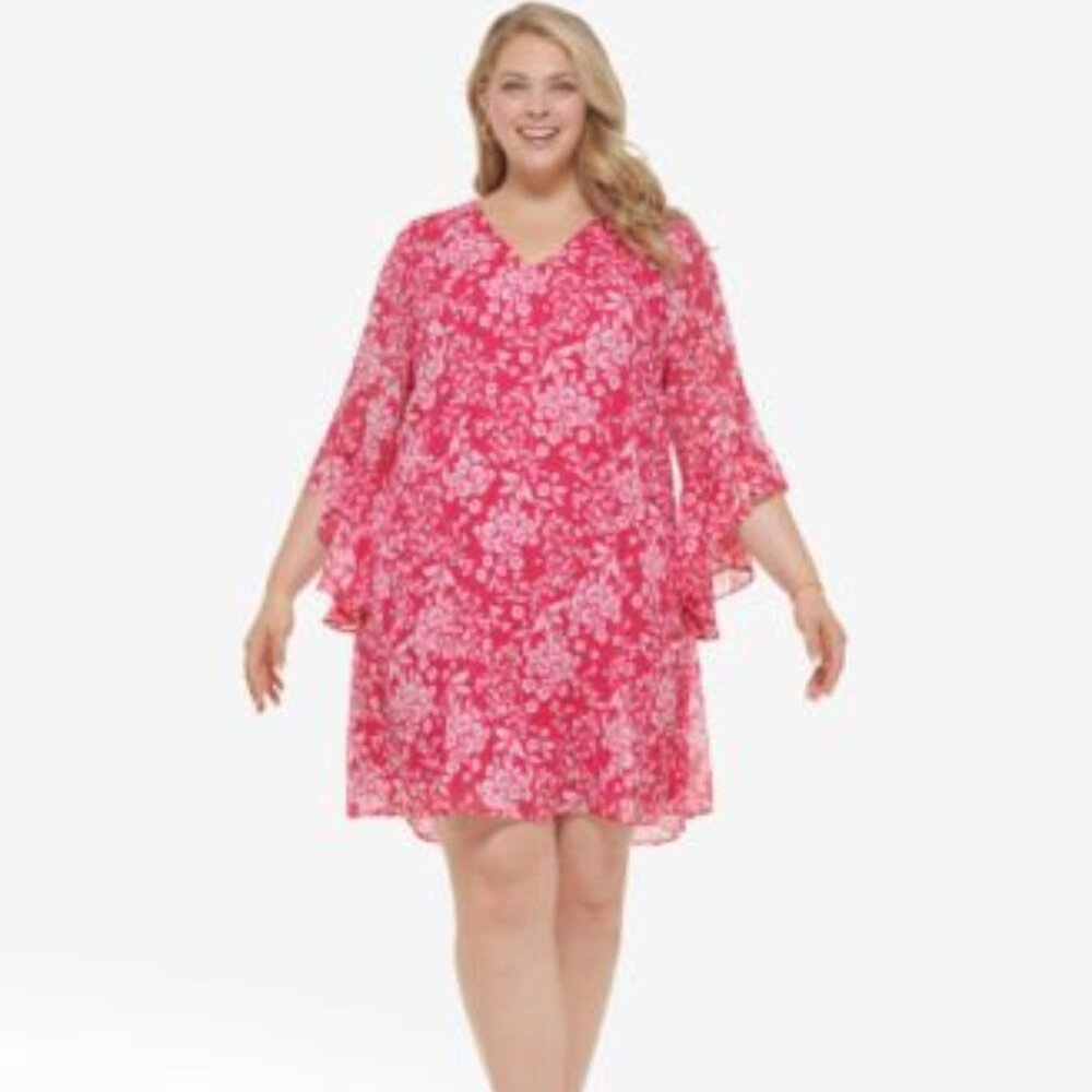 Plus Size 18W CALVIN KLEIN Delicate Floral Chiffon Shift Dress Easy Fit